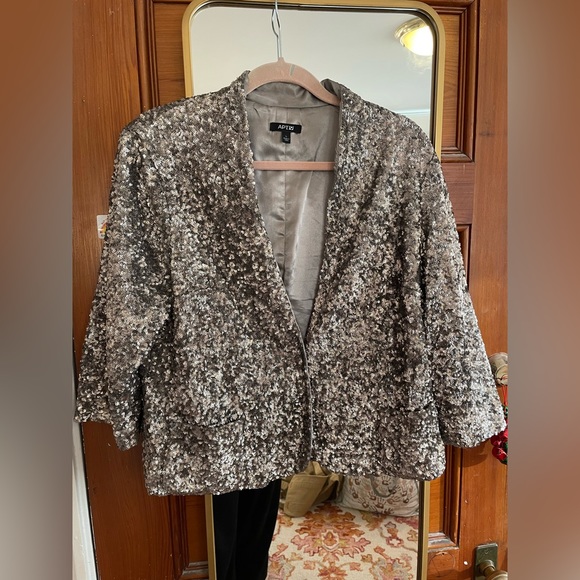 Silver Sequin Crop Bolero Jacket L - Picture 1 of 11